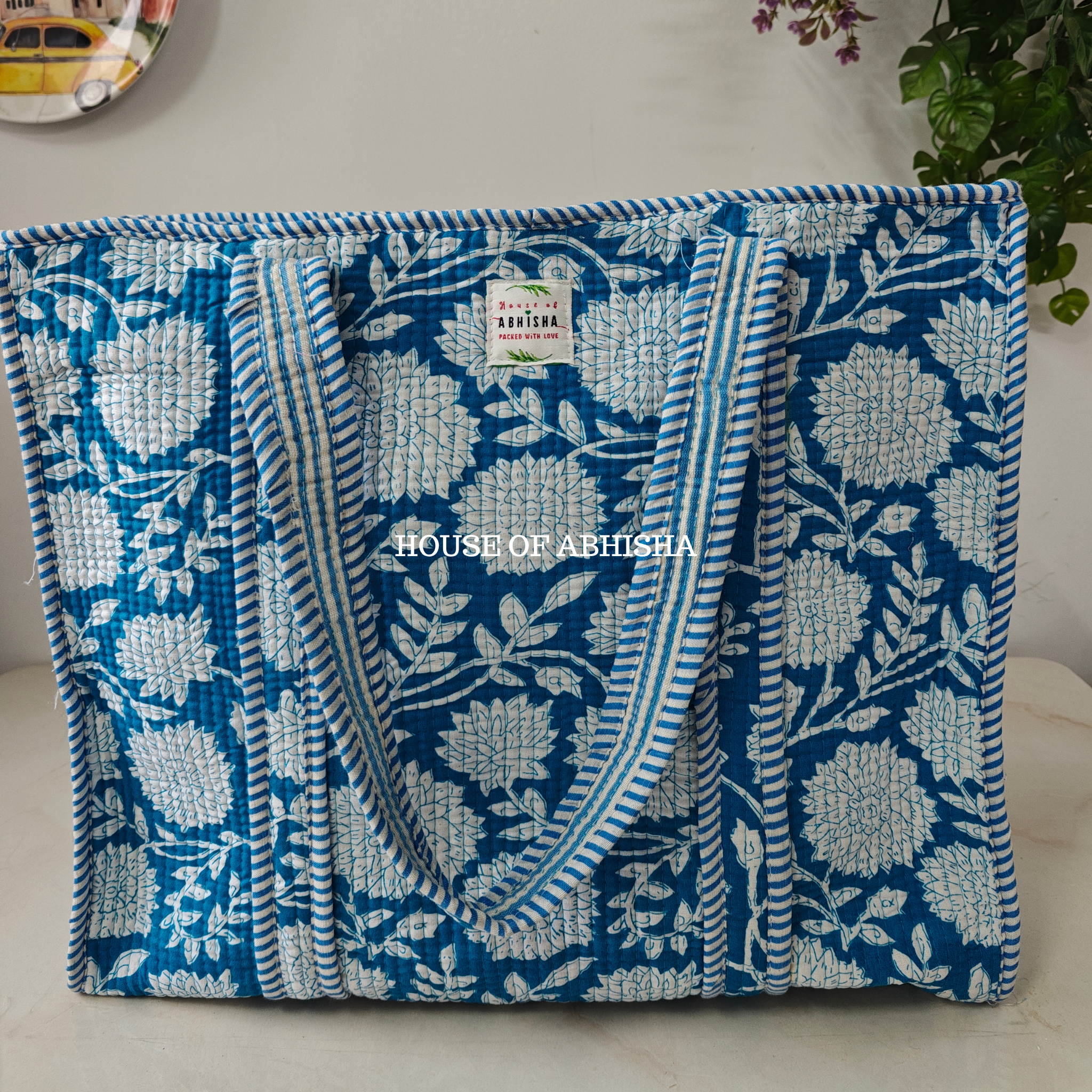 Blue Blush Quilted Cotton Tote Bag