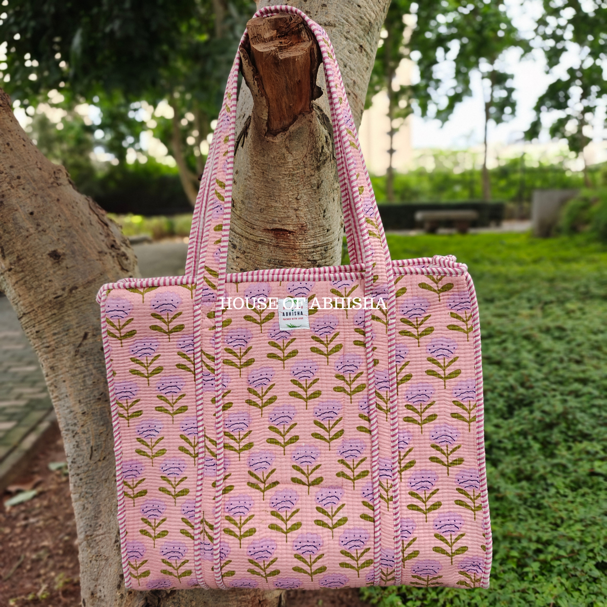 Vanika Quilted Cotton Tote Bag + Pouch (Set of 3) Combo