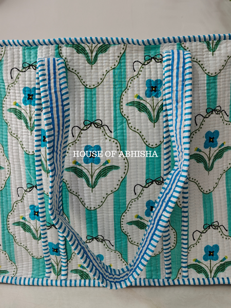 Striped Blossom Quilted Cotton Tote Bag