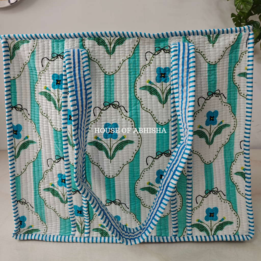 Striped Blossom Quilted Cotton Tote Bag