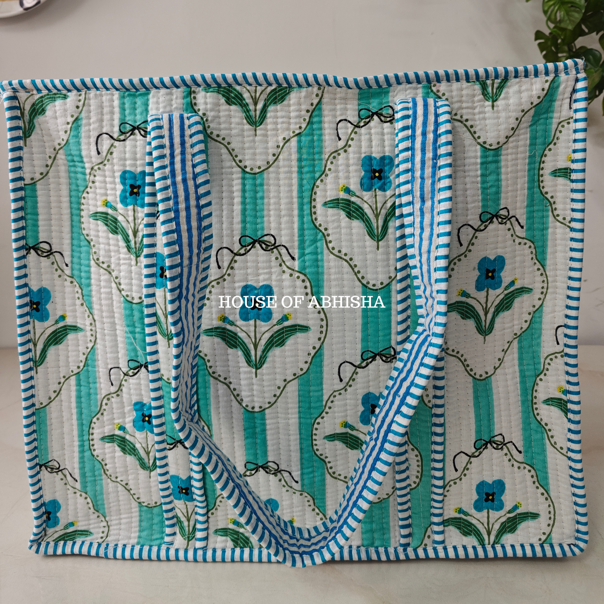 Striped Blossom Quilted Cotton Tote Bag