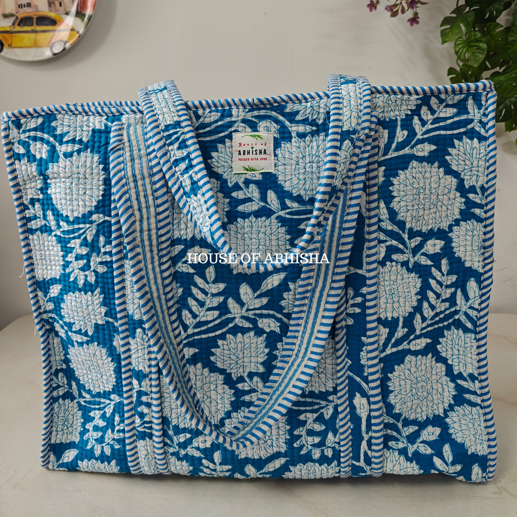 Blue Blush Quilted Cotton Tote Bag