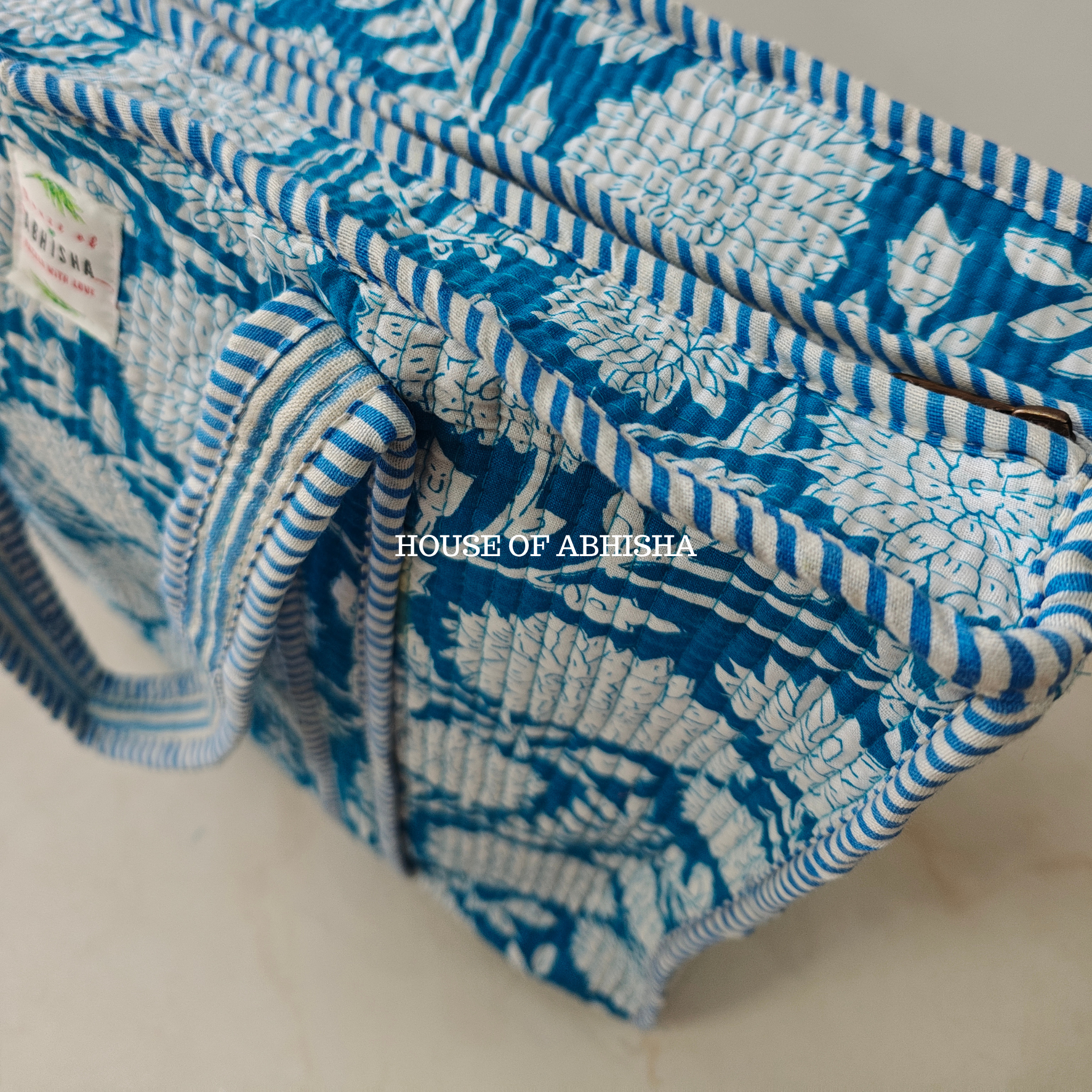Blue Blush Quilted Cotton Tote Bag