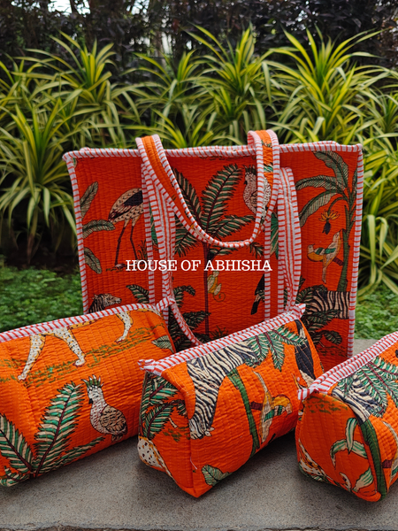 Jungle Jadoo Quilted Cotton Tote Bag + Pouch (Set of 3) Combo