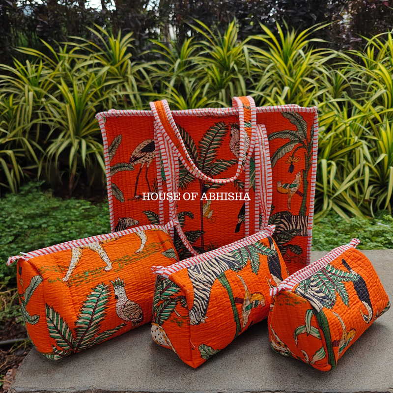 Jungle Jadoo Quilted Cotton Tote Bag + Pouch (Set of 3) Combo