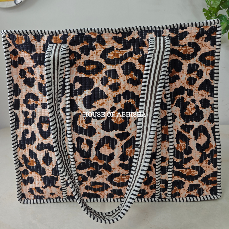 Leopard Quilted Cotton Tote Bag
