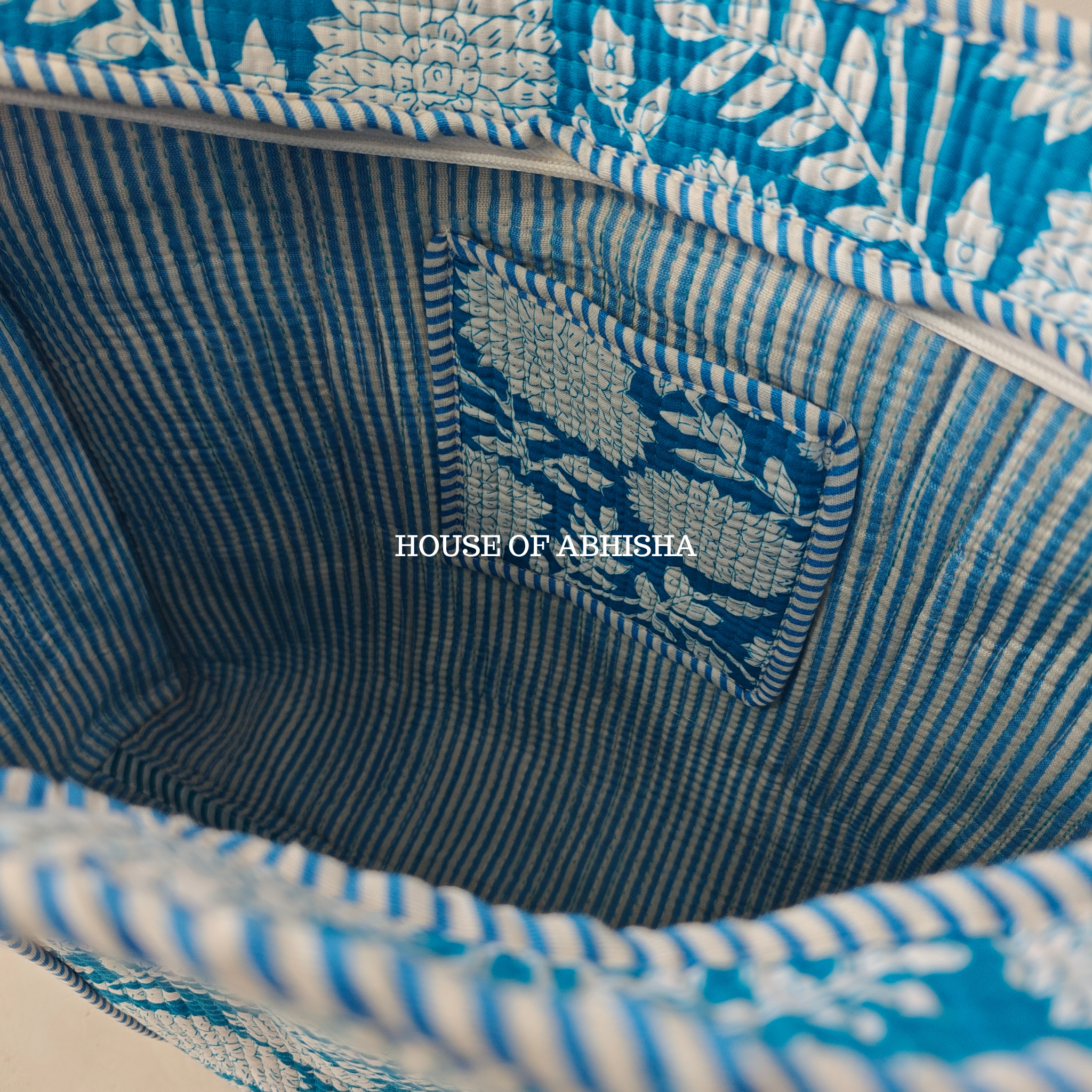 Blue Blush Quilted Cotton Tote Bag