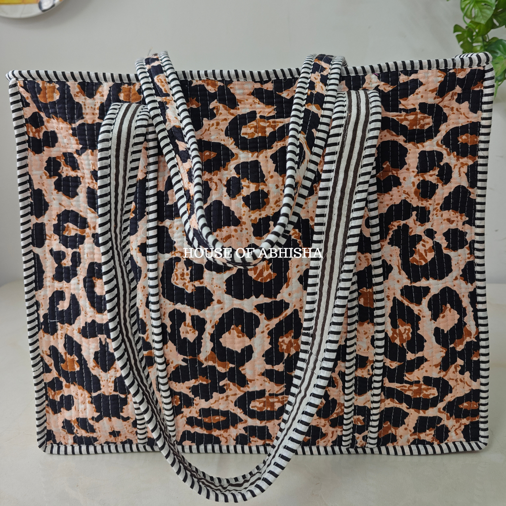 Leopard Quilted Cotton Tote Bag