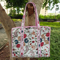 Rajnigandha Quilted Cotton Tote Bag + Pouch (Set of 3) Combo