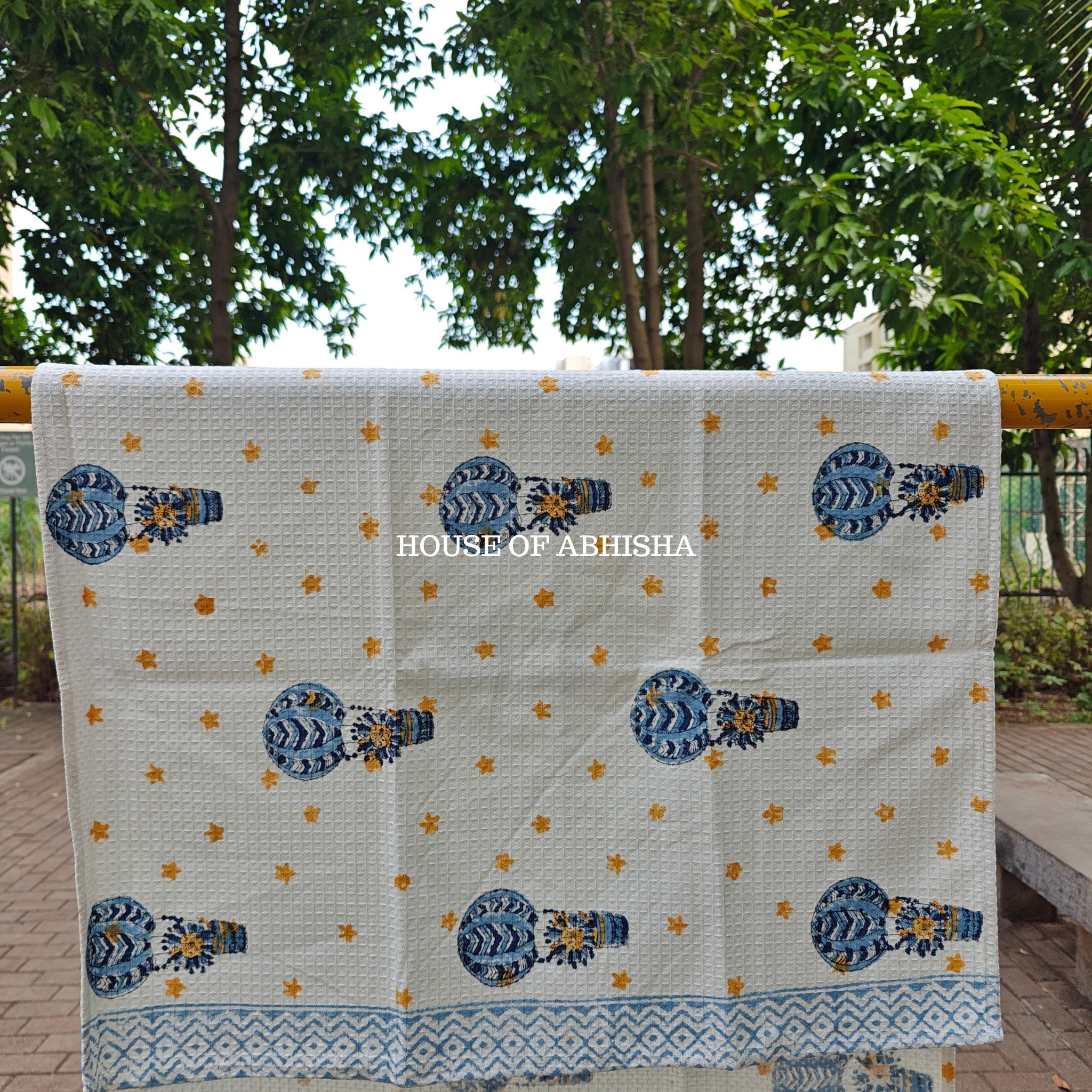 Blue Parachute Handblock Waffle Cotton Towel