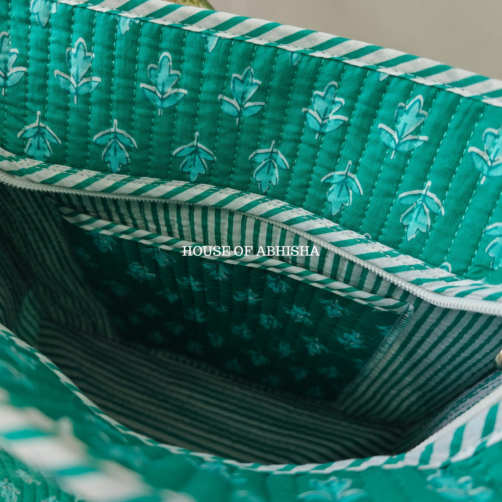 Leafy Mini Quilted Cotton Tote Bag