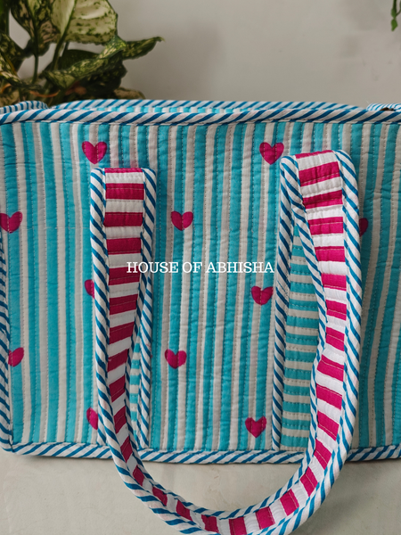 Lil Hearts Mini Quilted Cotton Tote Bag