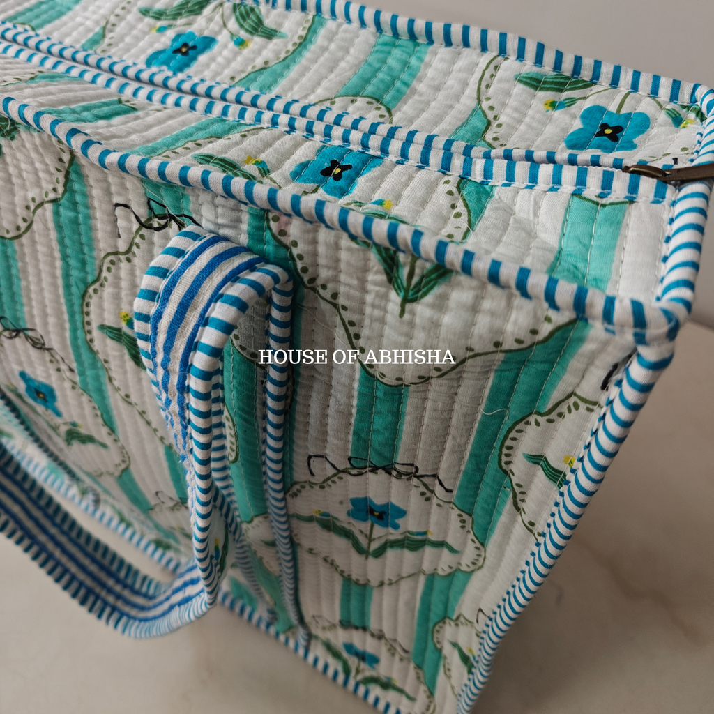 Striped Blossom Quilted Cotton Tote Bag