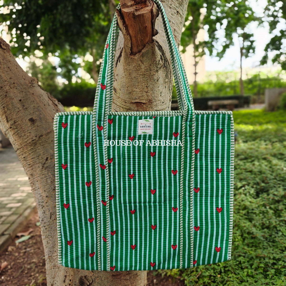 Gulmira Quilted Cotton Tote Bag + Pouch (Set of 3) Combo