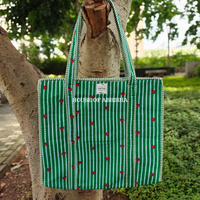 Gulmira Quilted Cotton Tote Bag + Pouch (Set of 3) Combo