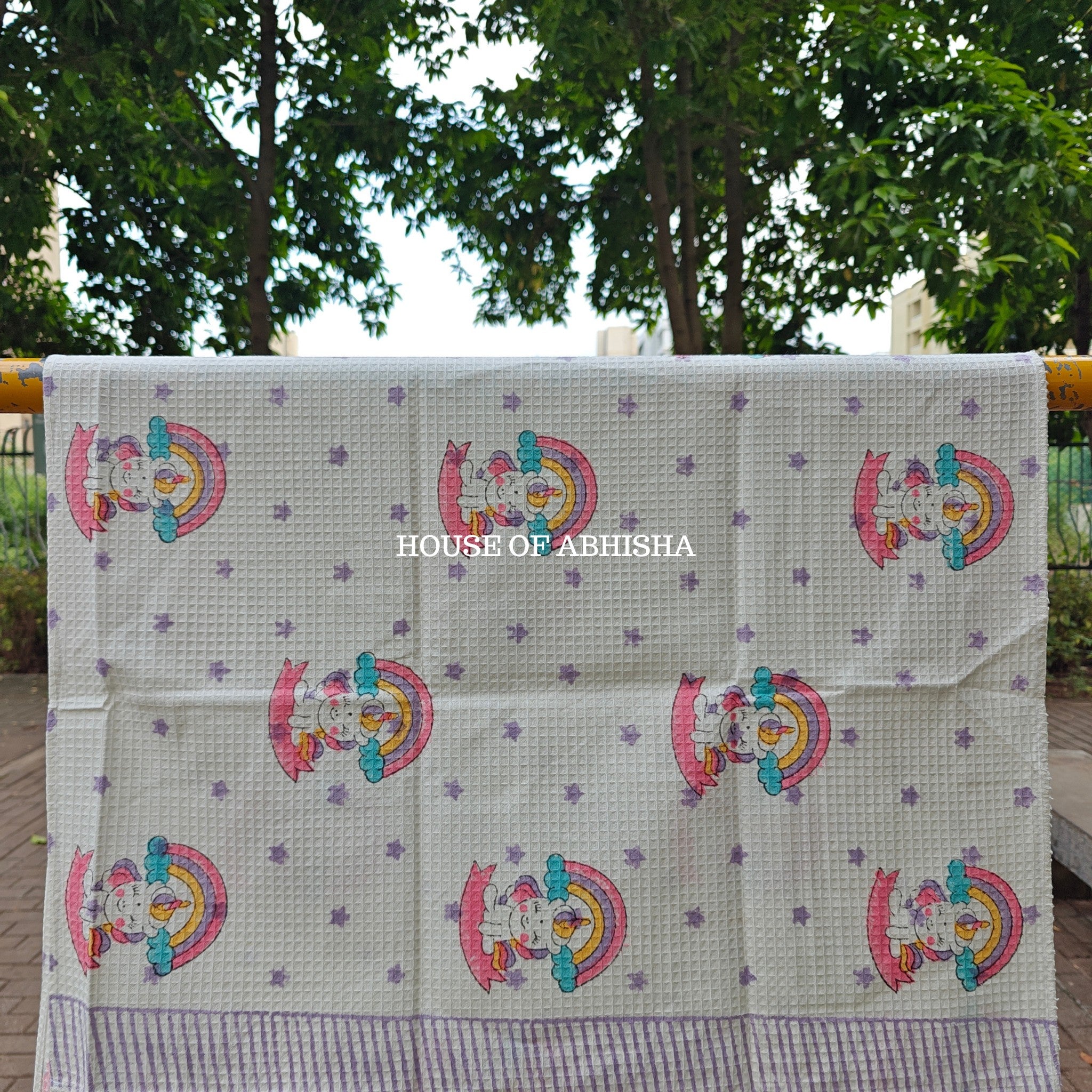Unicorn Handblock Waffle Cotton Towel