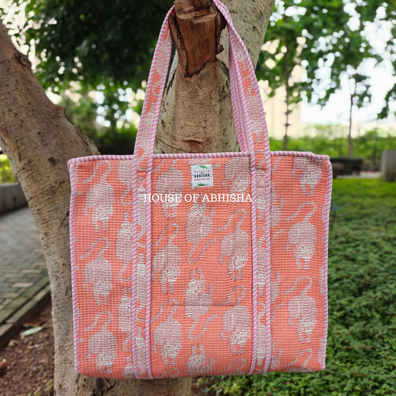 Canopy Quilted Cotton Tote Bag + Pouch (Set of 3) Combo