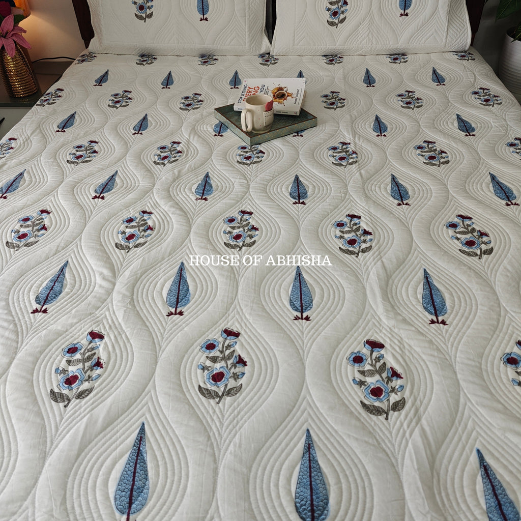 Tropical Blue Royal Embossed Quilted Bedcover