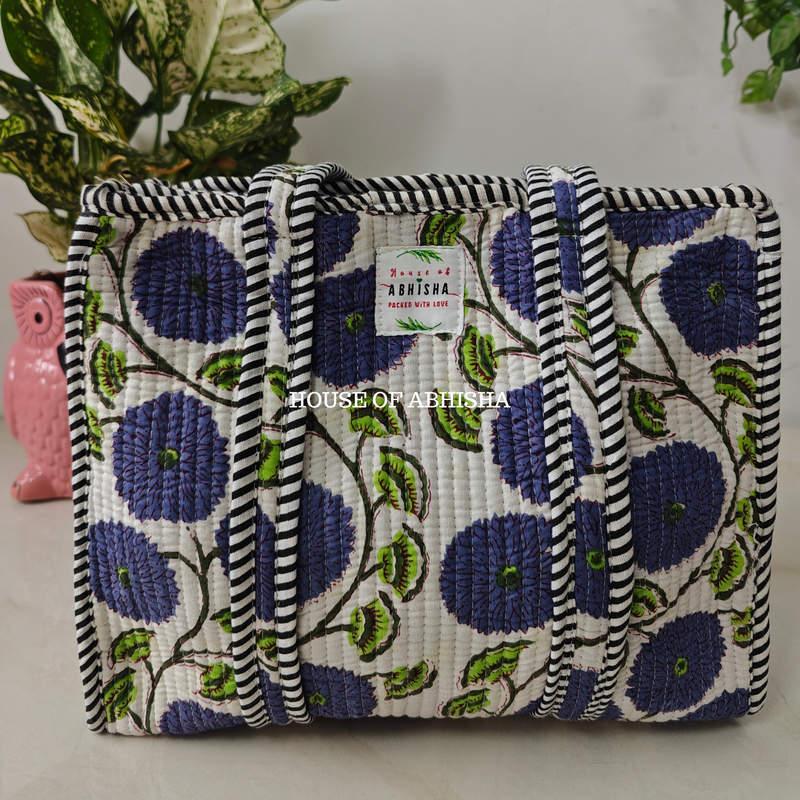 Blue Blossom Mini Quilted Cotton Tote Bag