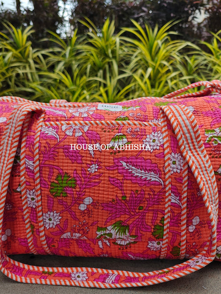 Block Printed Quilted French Garden Duffle Bag