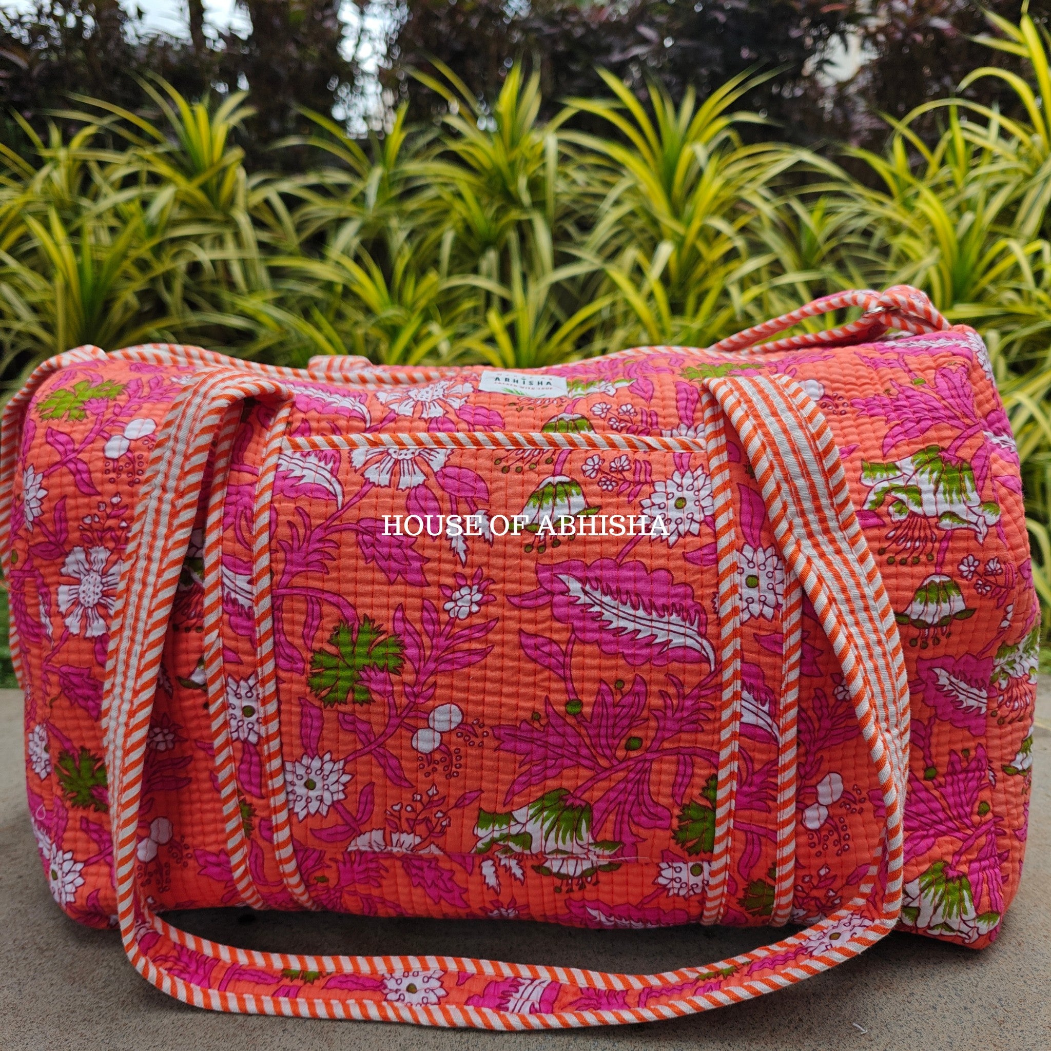 Block Printed Quilted French Garden Duffle Bag