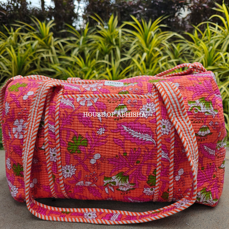 Block Printed Quilted French Garden Duffle Bag