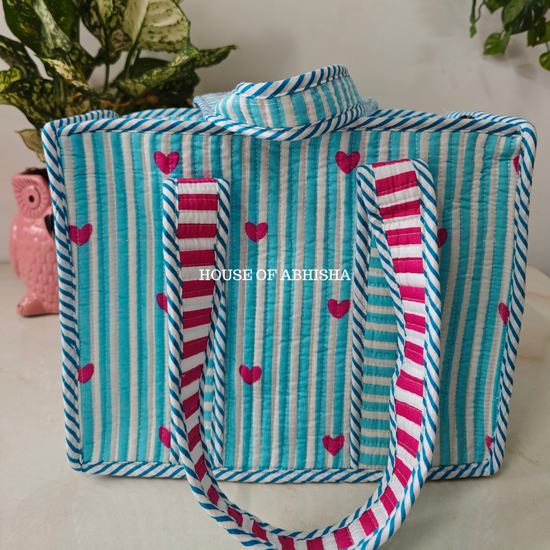 Lil Hearts Mini Quilted Cotton Tote Bag