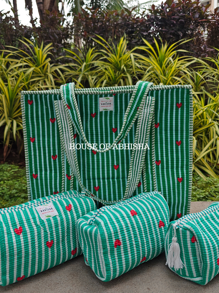 Gulmira Quilted Cotton Tote Bag + Pouch (Set of 3) Combo