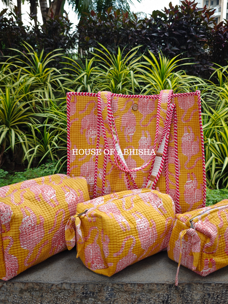 Vanraj Quilted Cotton Tote Bag + Pouch (Set of 3) Combo