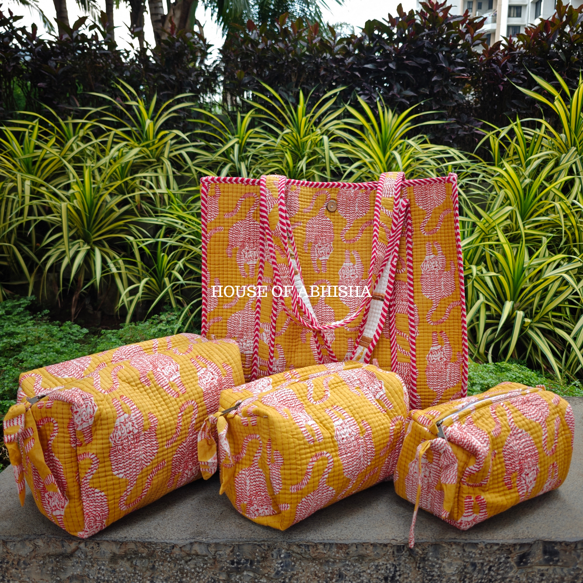 Vanraj Quilted Cotton Tote Bag + Pouch (Set of 3) Combo