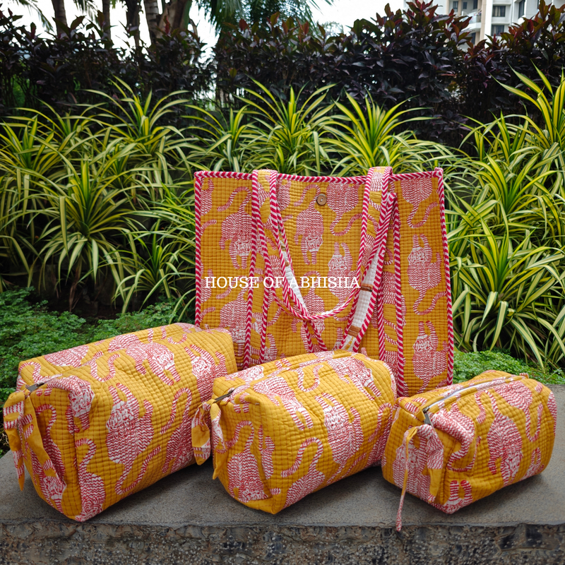 Vanraj Quilted Cotton Tote Bag + Pouch (Set of 3) Combo