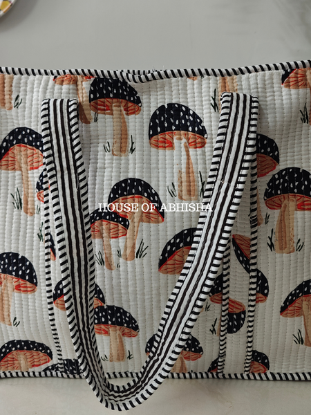 Mushroom Quilted Cotton Tote Bag