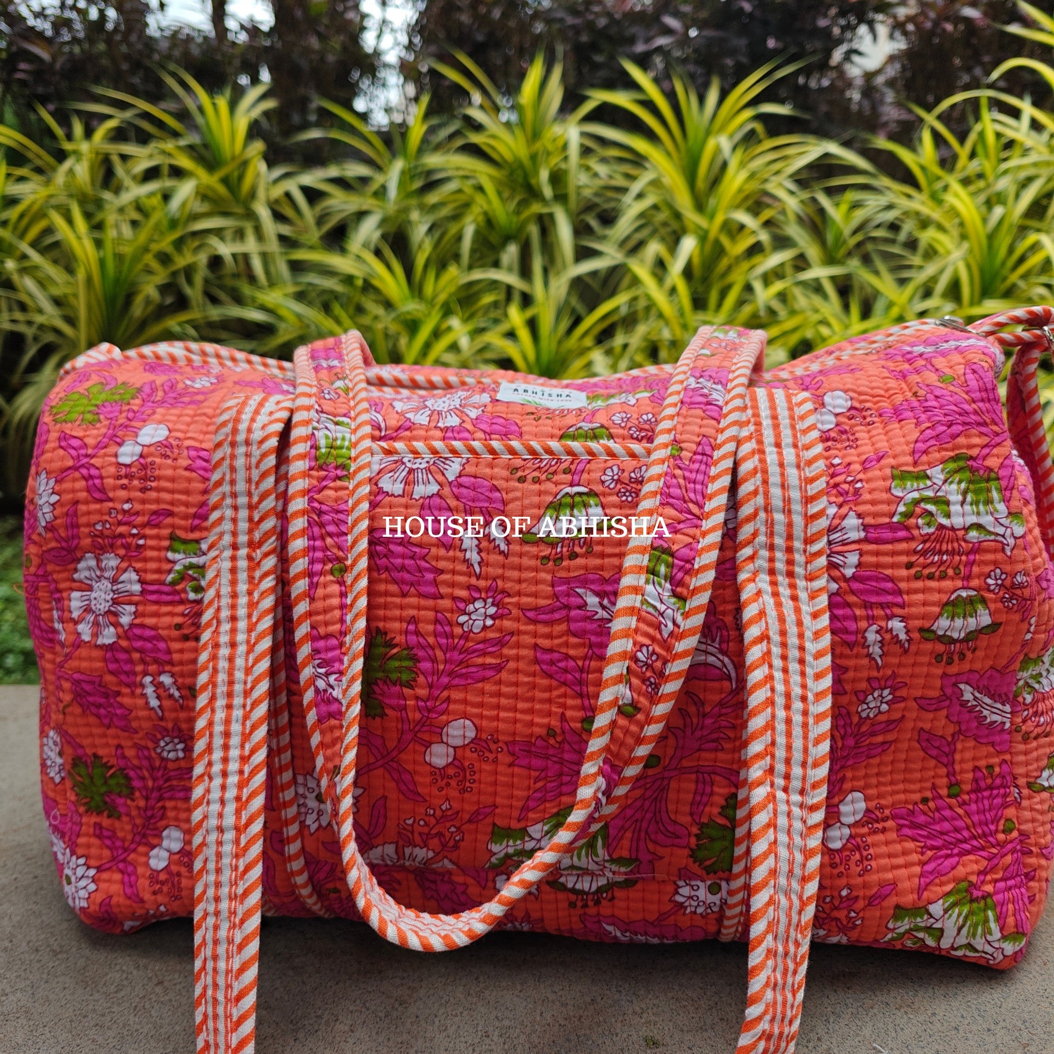Block Printed Quilted French Garden Duffle Bag