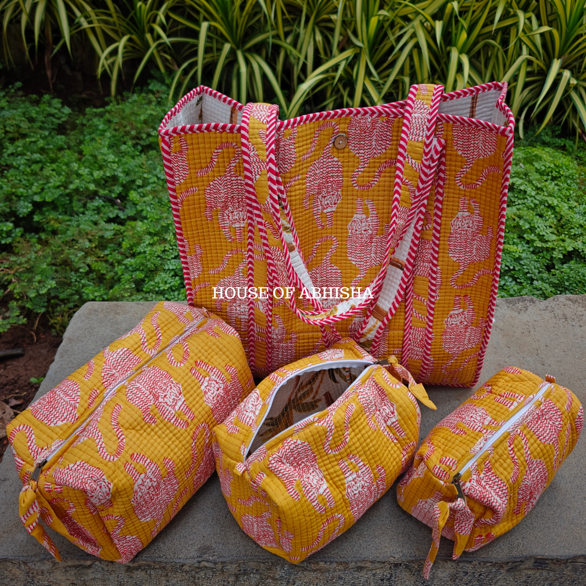 Vanraj Quilted Cotton Tote Bag + Pouch (Set of 3) Combo
