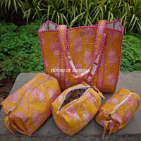 Vanraj Quilted Cotton Tote Bag + Pouch (Set of 3) Combo