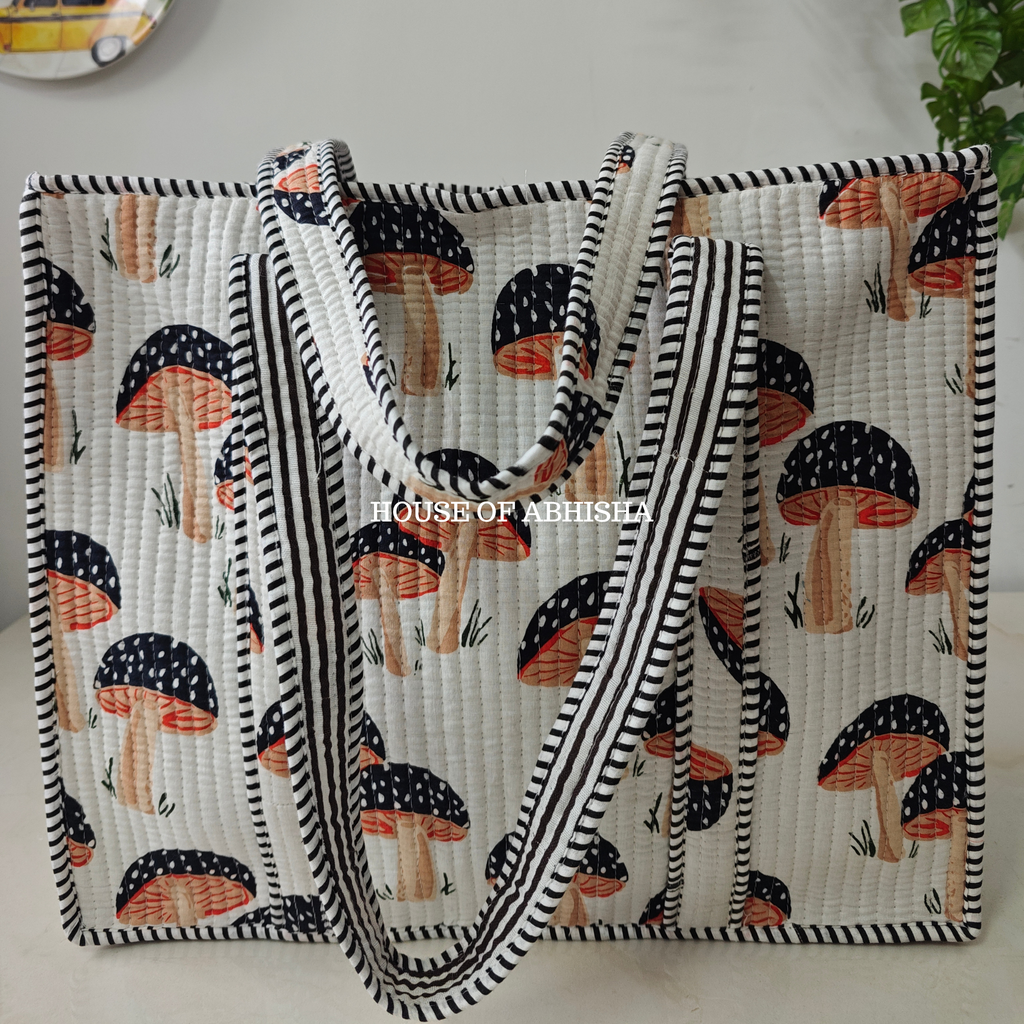 Mushroom Quilted Cotton Tote Bag