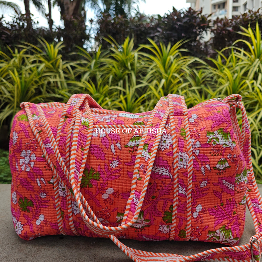 Block Printed Quilted French Garden Duffle Bag