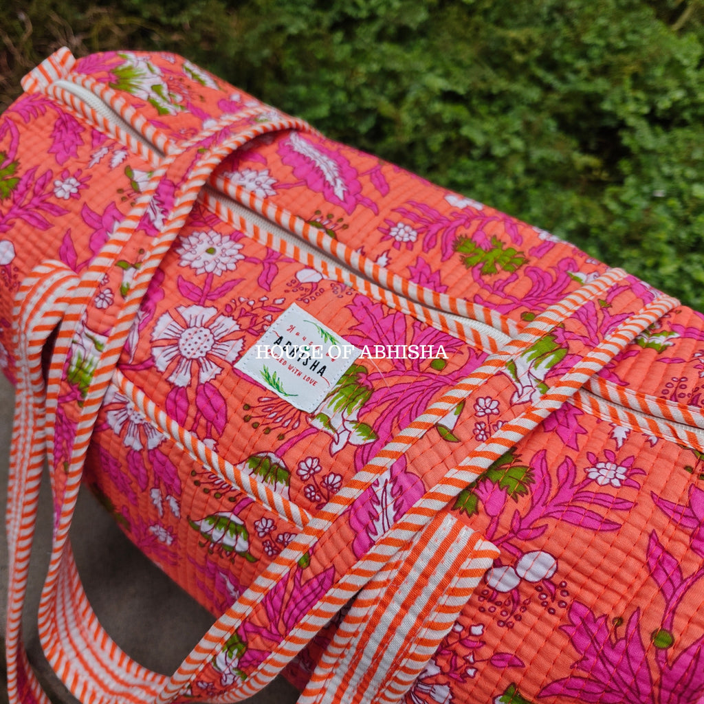 Block Printed Quilted French Garden Duffle Bag