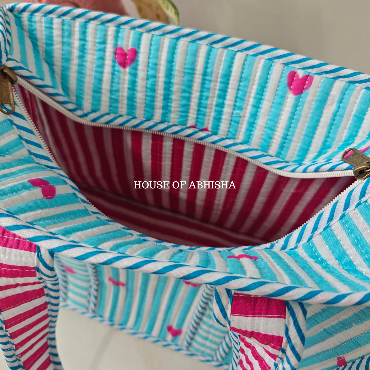 Lil Hearts Mini Quilted Cotton Tote Bag