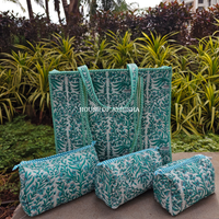 Eden Bloom Quilted Cotton Tote Bag + Pouch (Set of 3) Combo