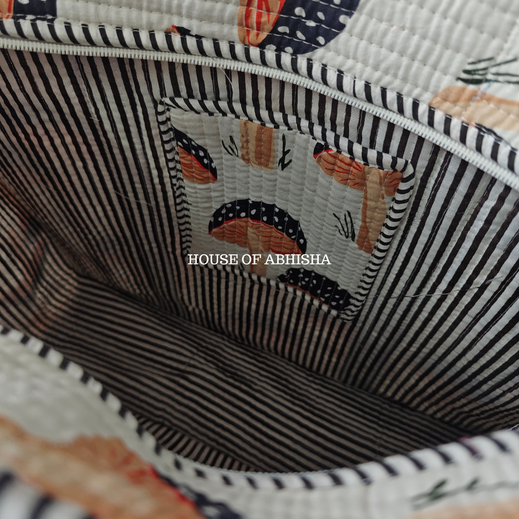 Mushroom Quilted Cotton Tote Bag