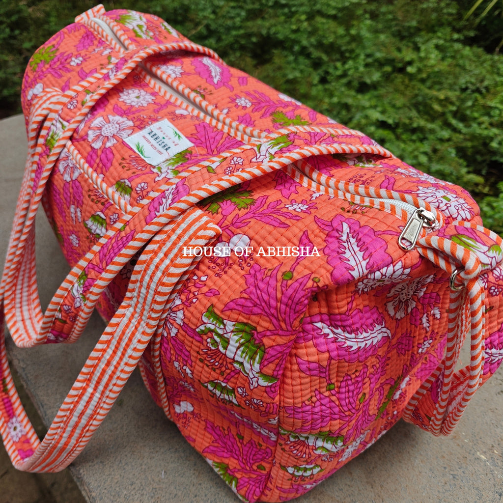 Block Printed Quilted French Garden Duffle Bag