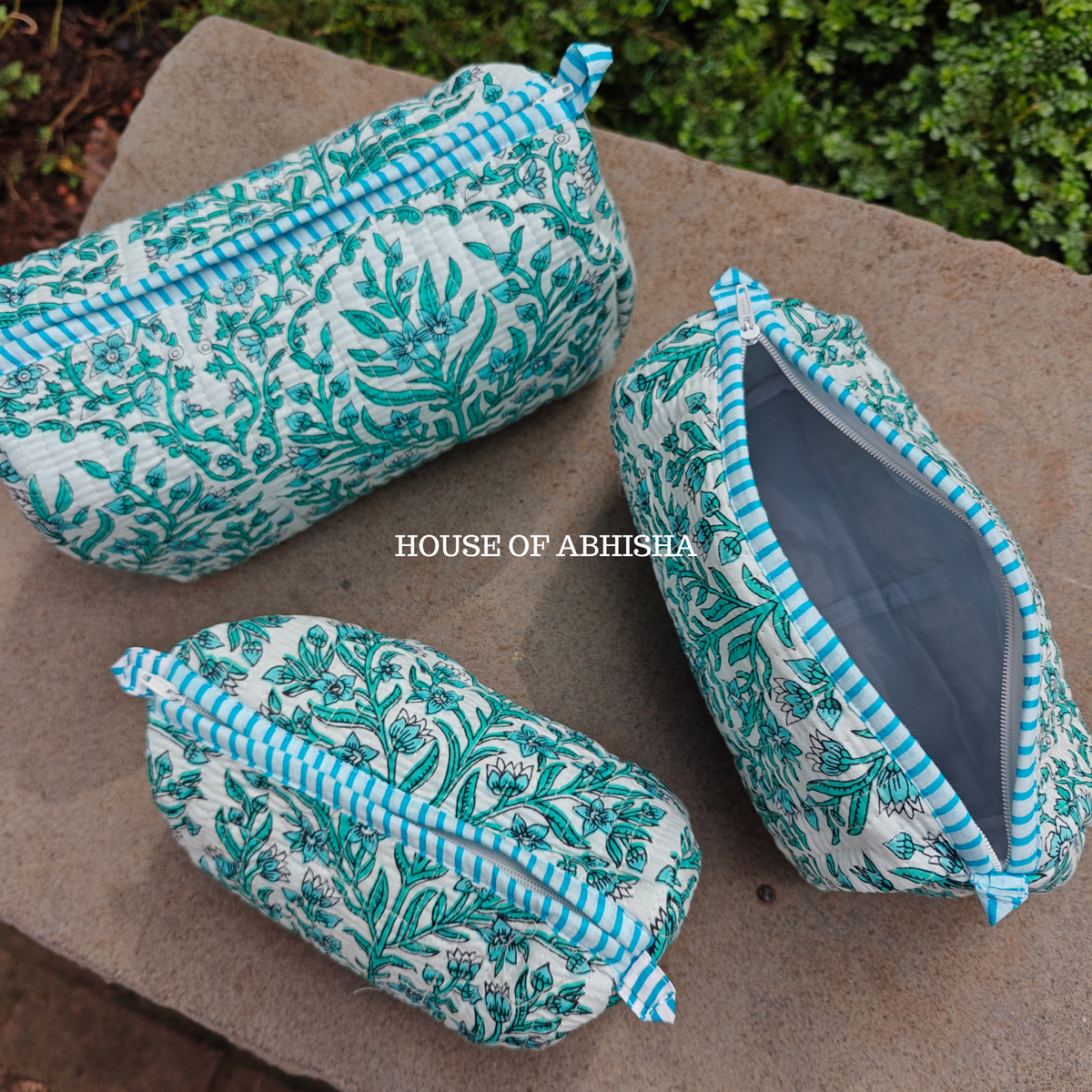 Eden Bloom Quilted Cotton Tote Bag + Pouch (Set of 3) Combo