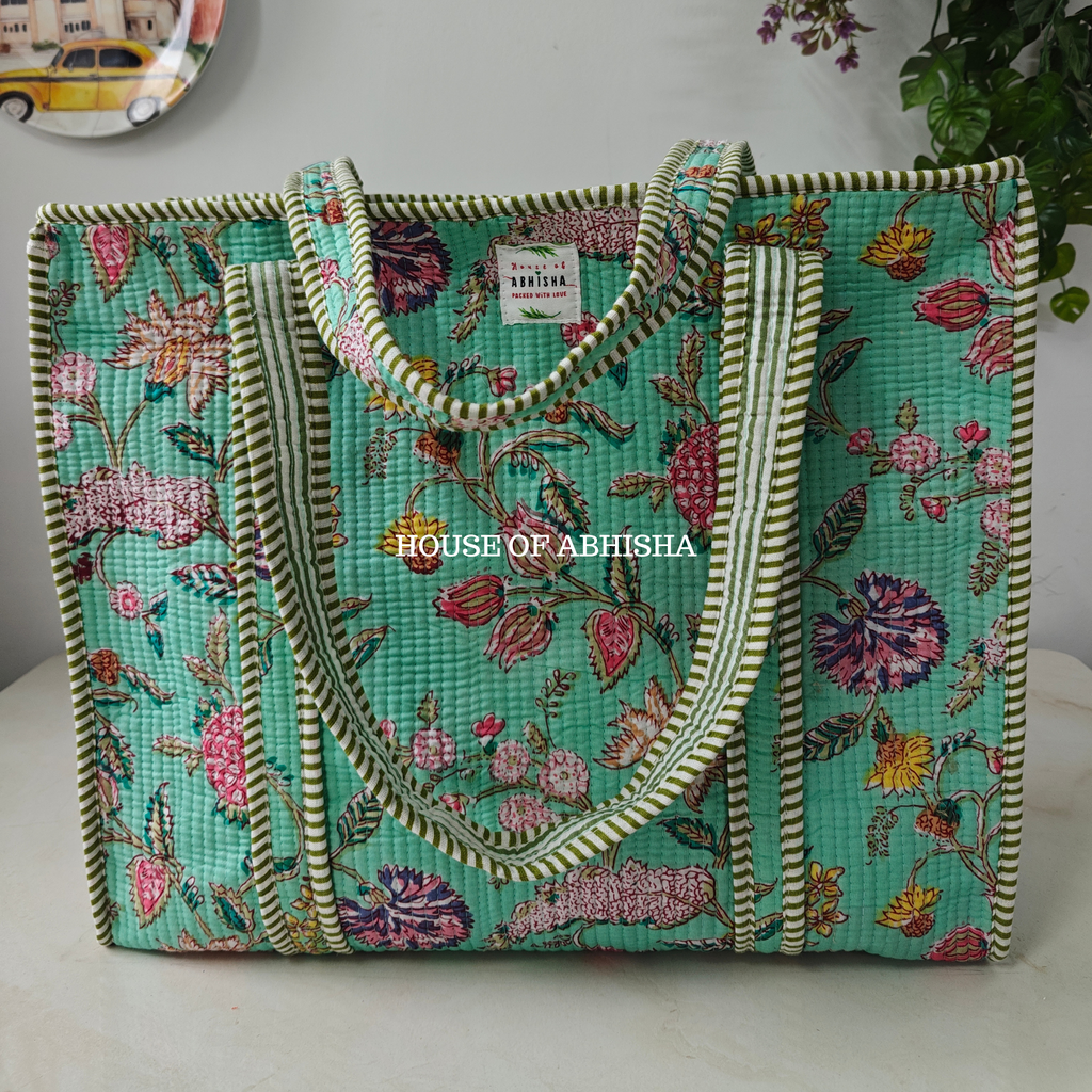 Bougainvillea Quilted Cotton Tote Bag