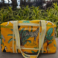 Block Printed Quilted Yellow Jungle Duffle Bag
