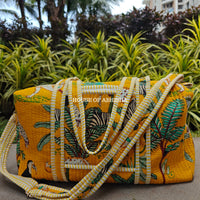 Block Printed Quilted Yellow Jungle Duffle Bag
