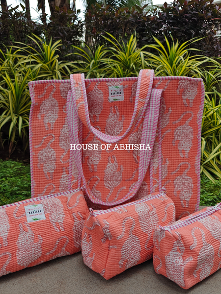 Canopy Quilted Cotton Tote Bag + Pouch (Set of 3) Combo