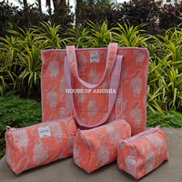 Canopy Quilted Cotton Tote Bag + Pouch (Set of 3) Combo