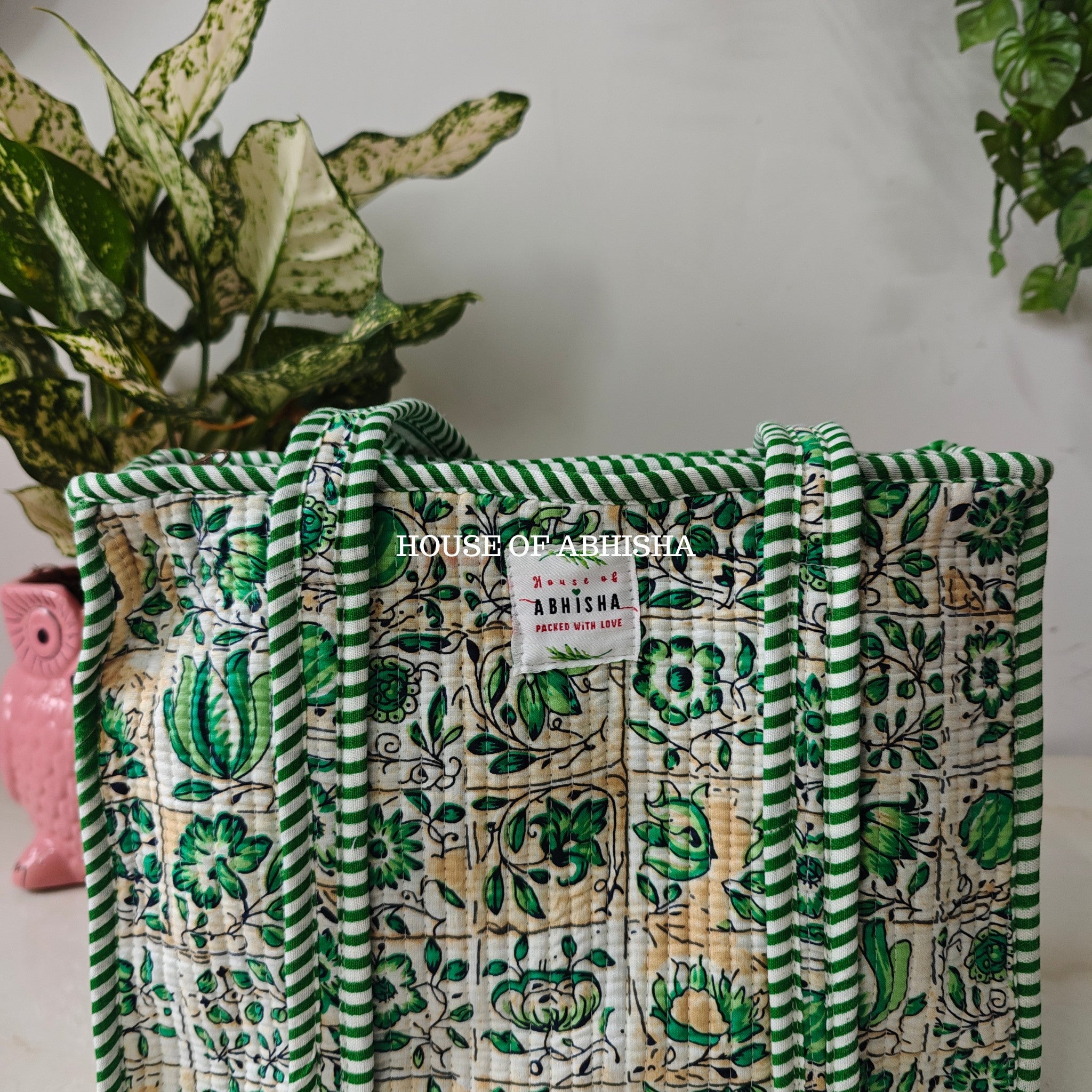 Green Bloom Mini Quilted Cotton Tote Bag