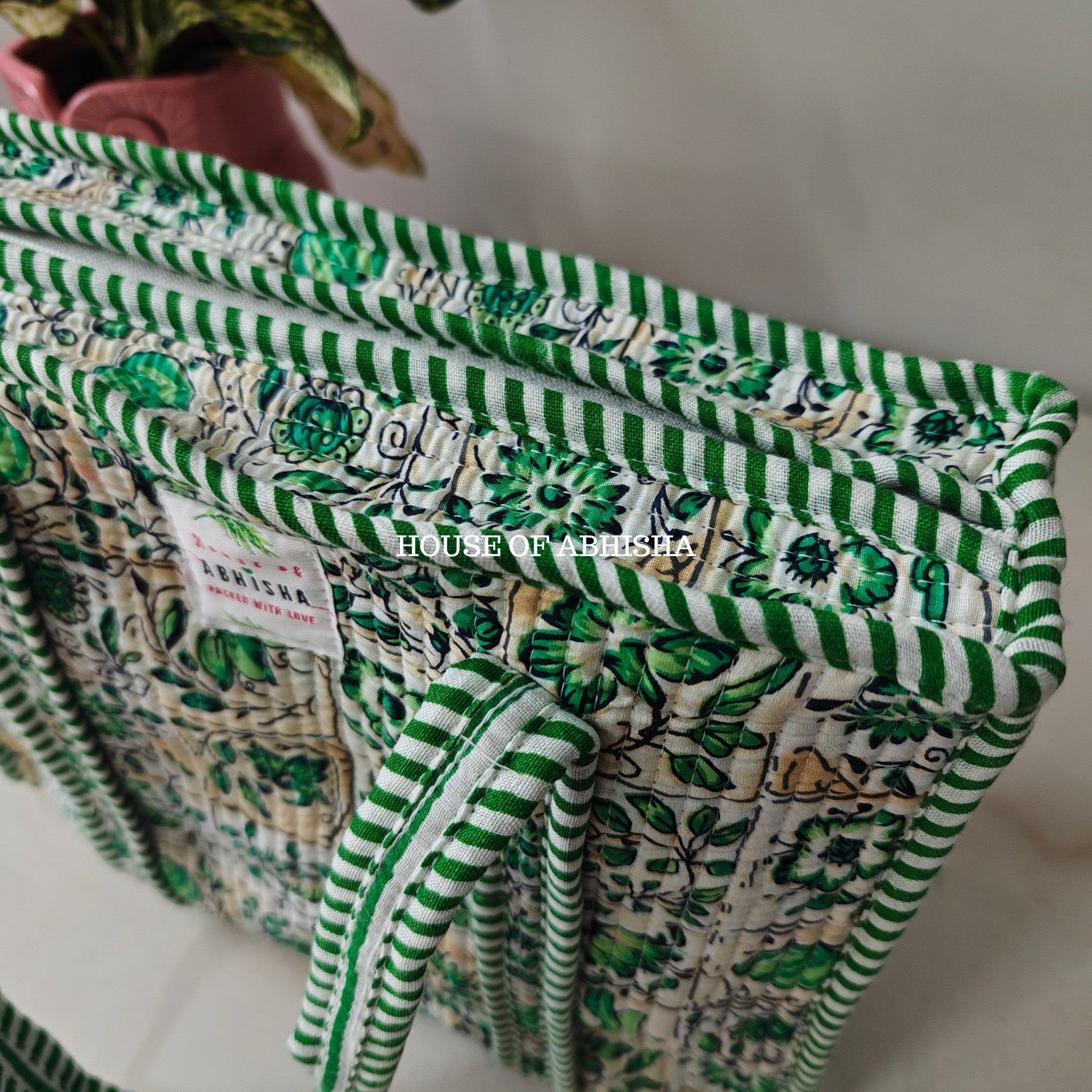 Green Bloom Mini Quilted Cotton Tote Bag